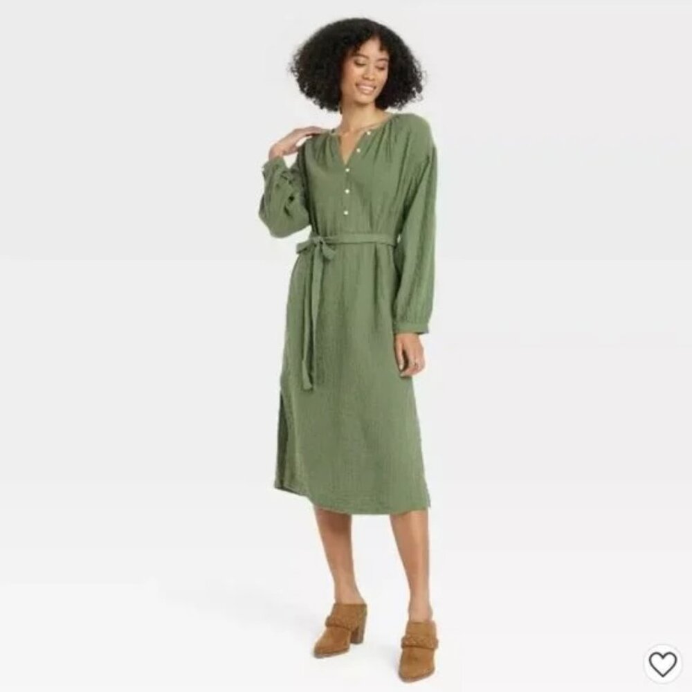 Balloon Long Sleeve Tie-Front Shirtdress-Universal Thread™
